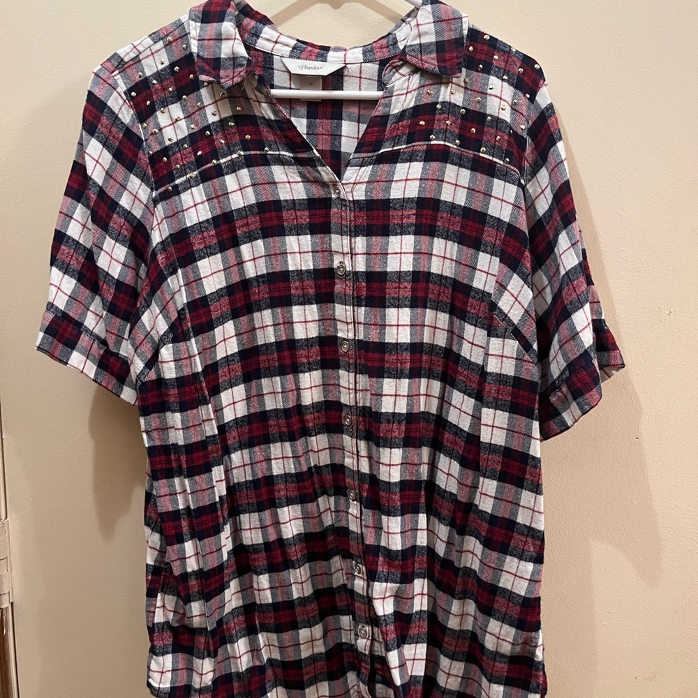 CJ Banks Red and Black Plaid Button Down Shirt